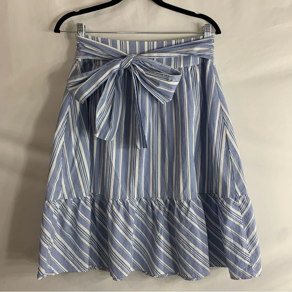 J. by J. Crew Blue White Striped Midi Skirt with Bow Waist, Size 2 - Picture 11 of 11